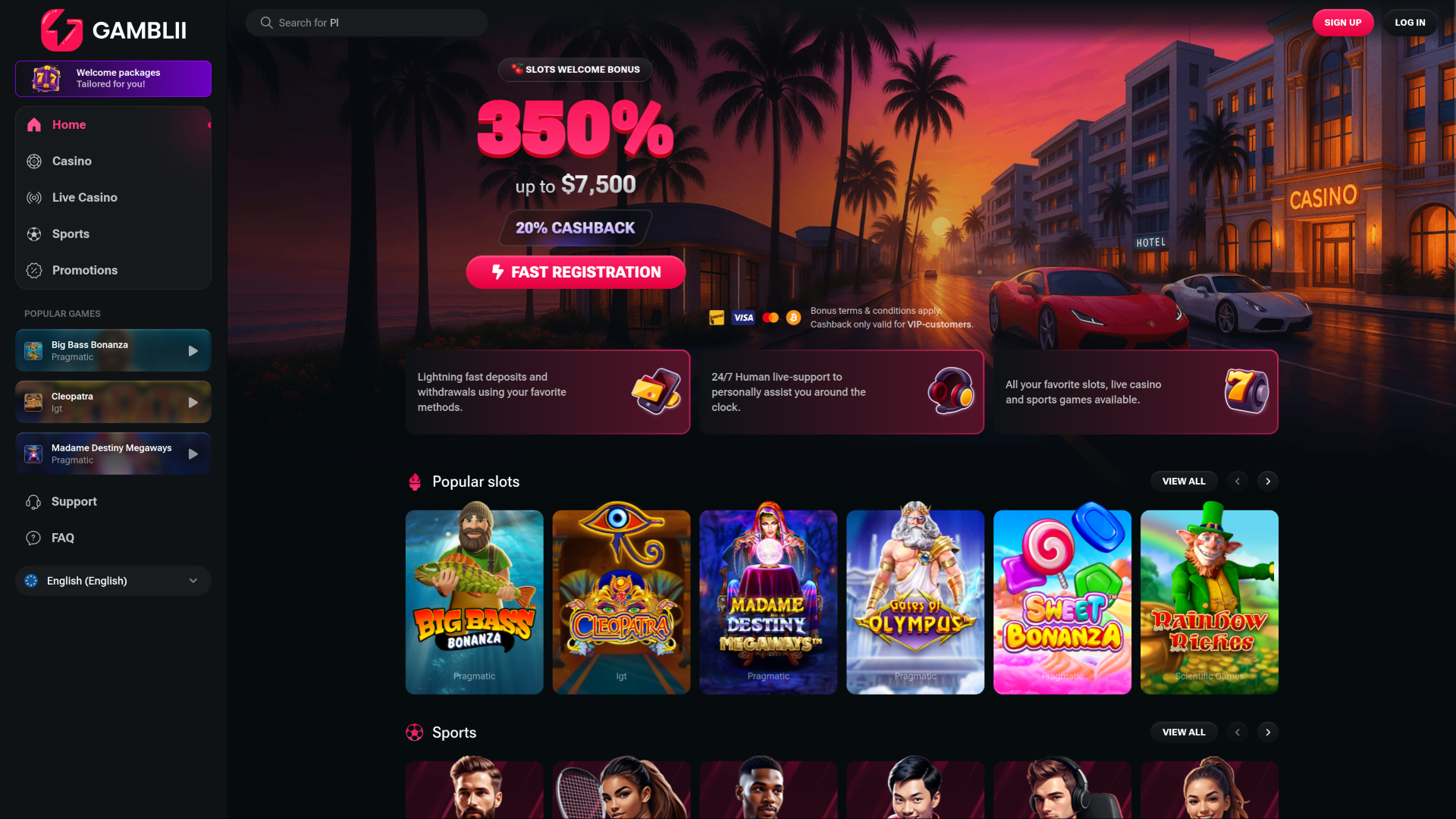 Gamblii Casino Desktop Homepage