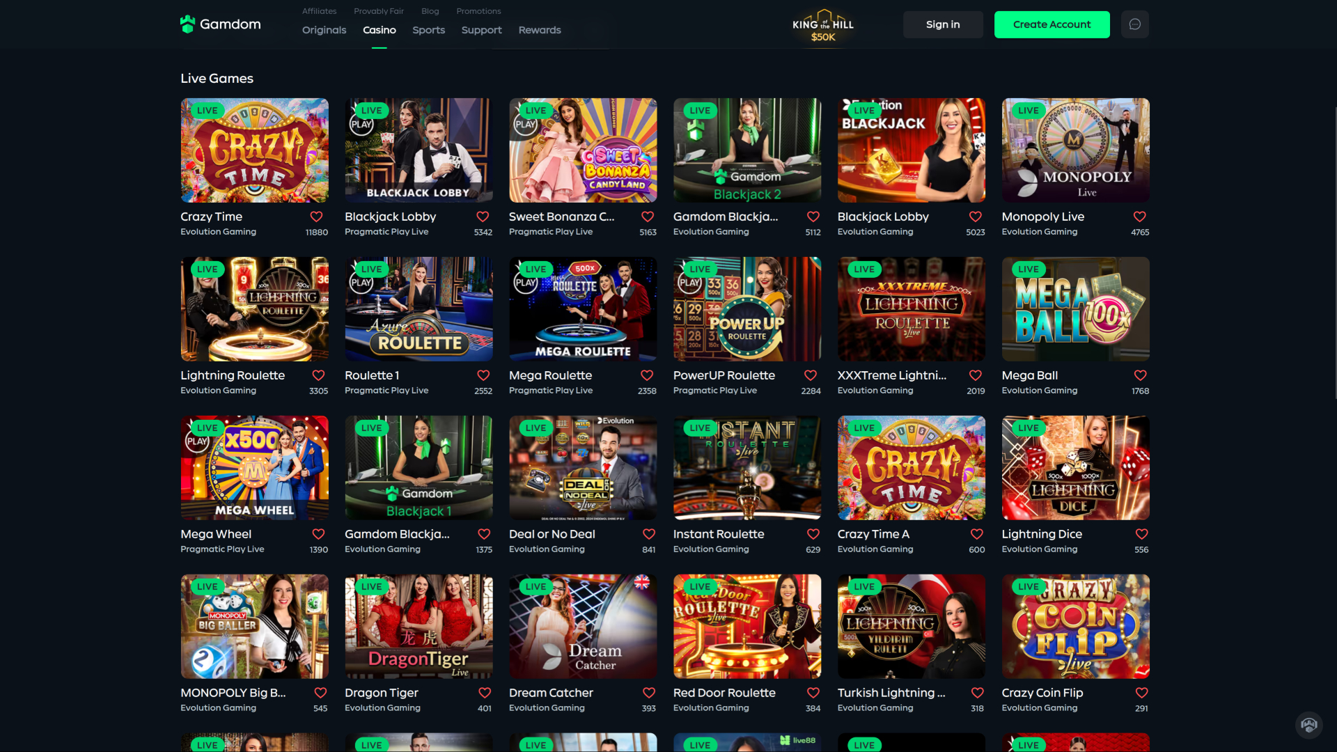 Gamdom Casino Desktop Live Dealer