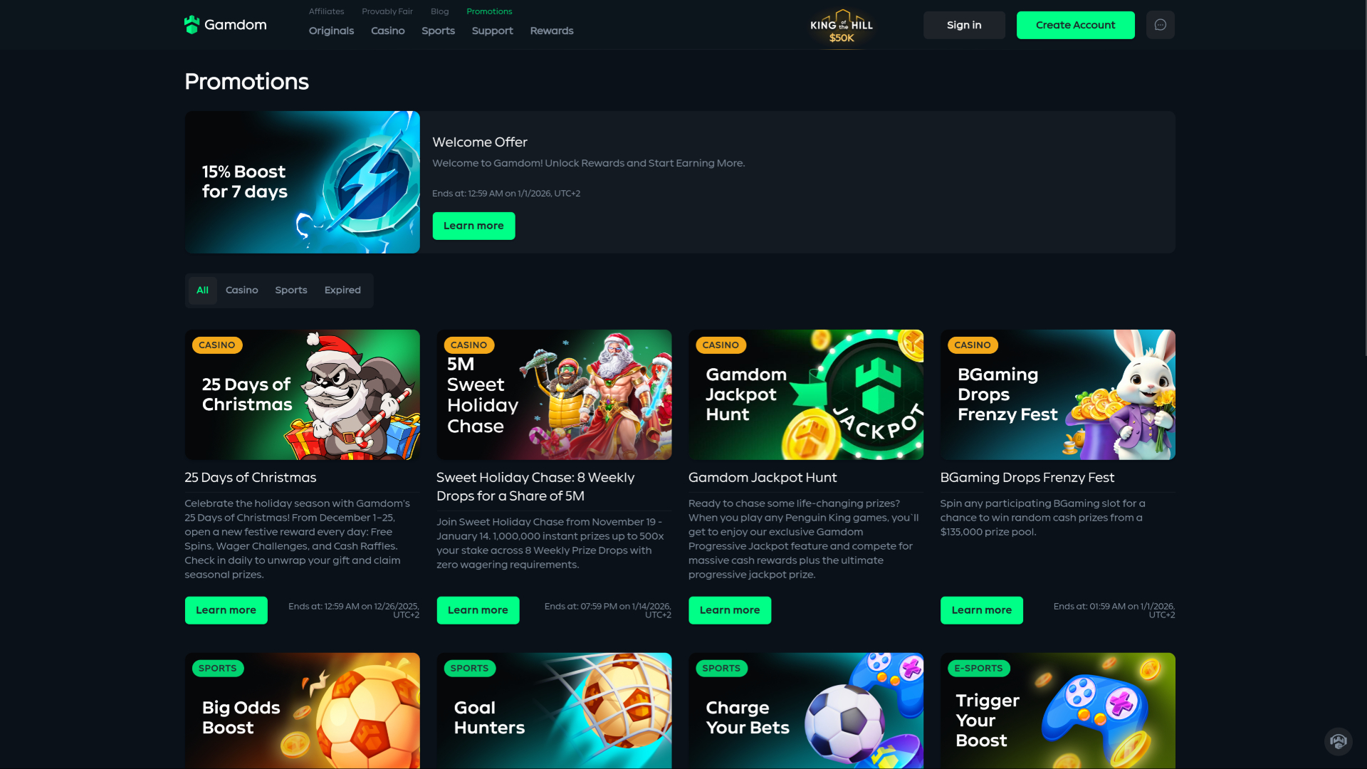 Gamdom Casino Desktop Promotions