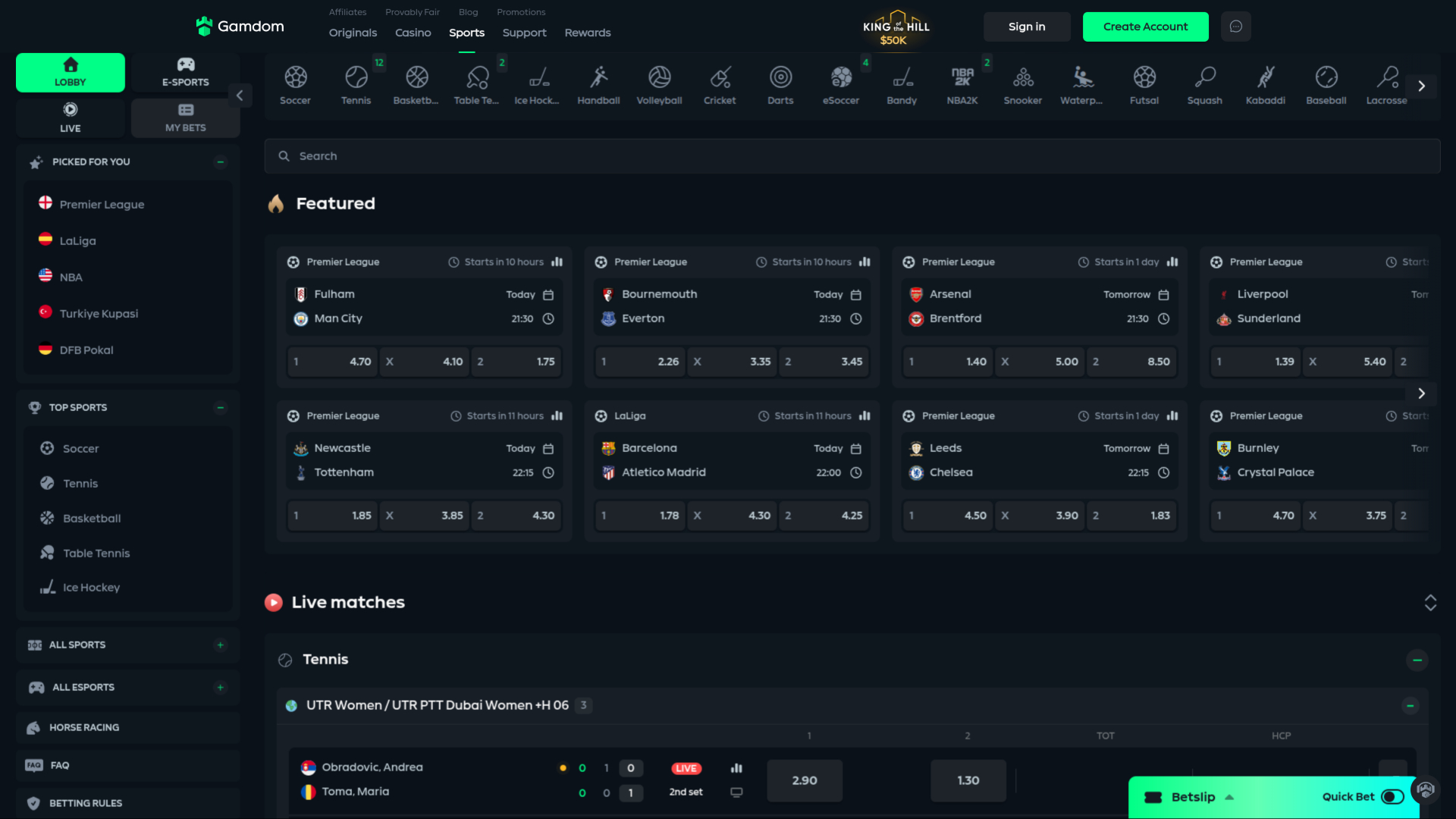 Gamdom Casino Desktop Sports