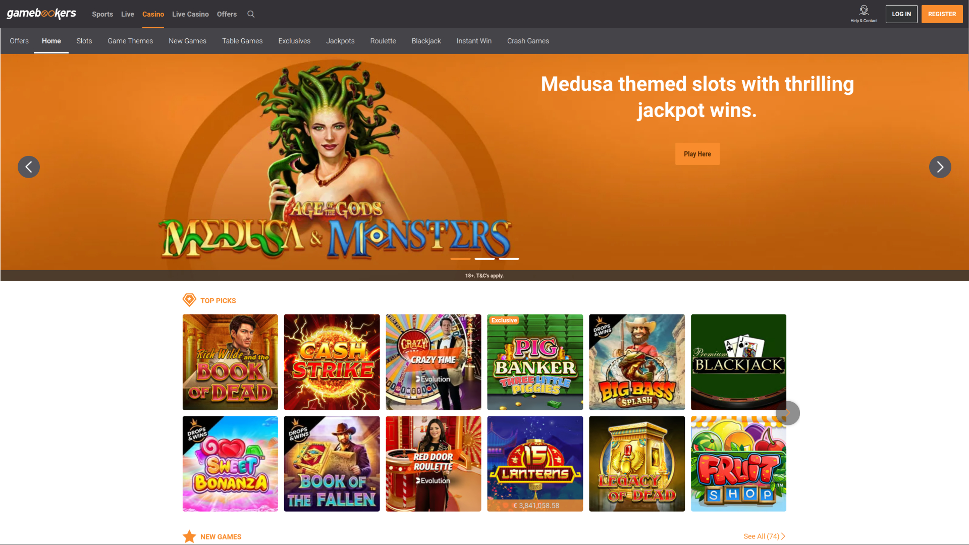 Gamebookers Desktop Homepage