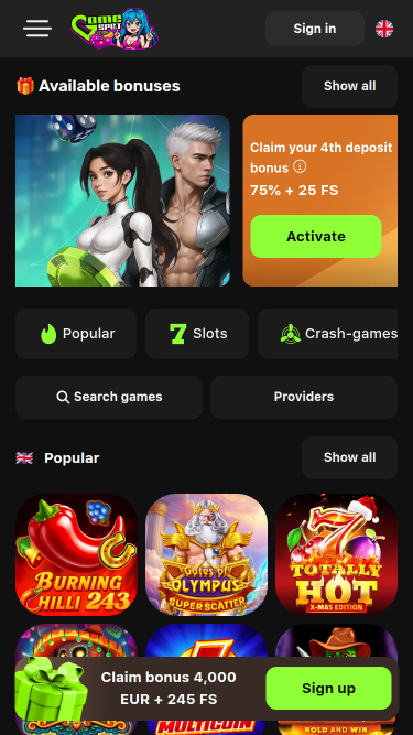 Game Spot Casino Mobile Homepage