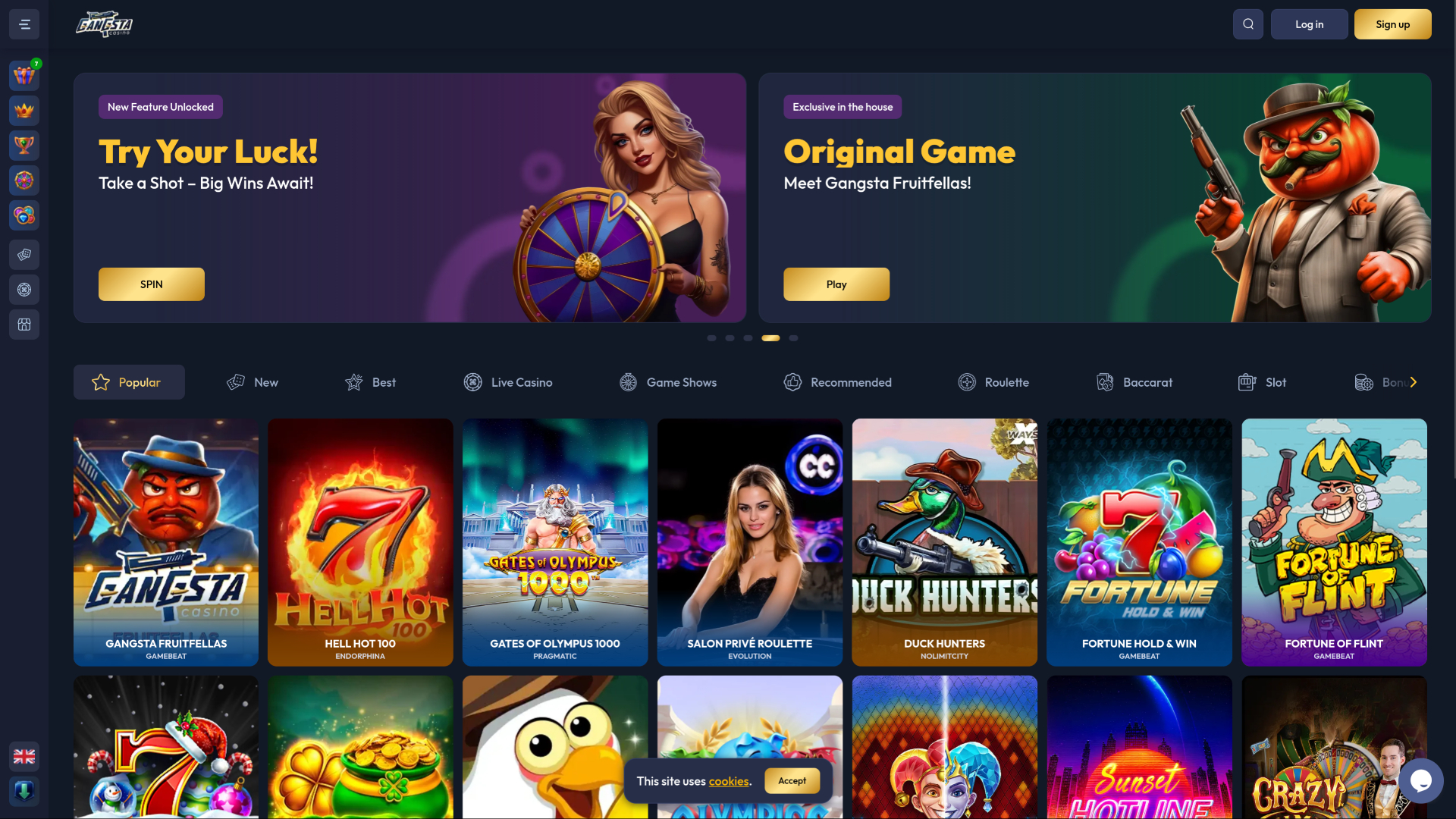 Gangsta Casino Desktop Homepage