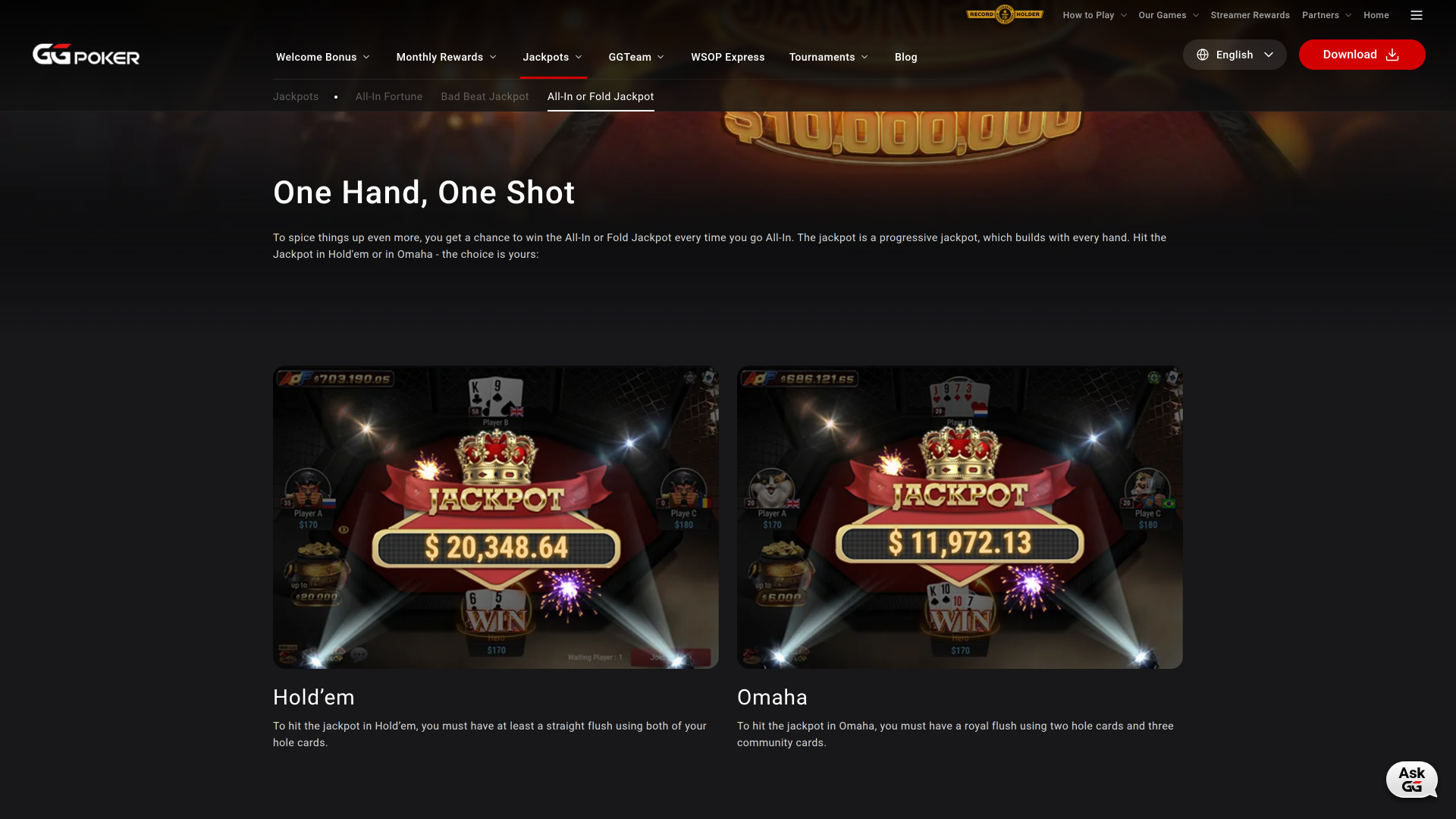 GGpoker Casino jackpot desktop