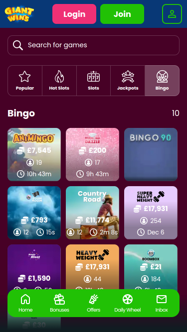 Giant Wins Casino Mobile Bingo