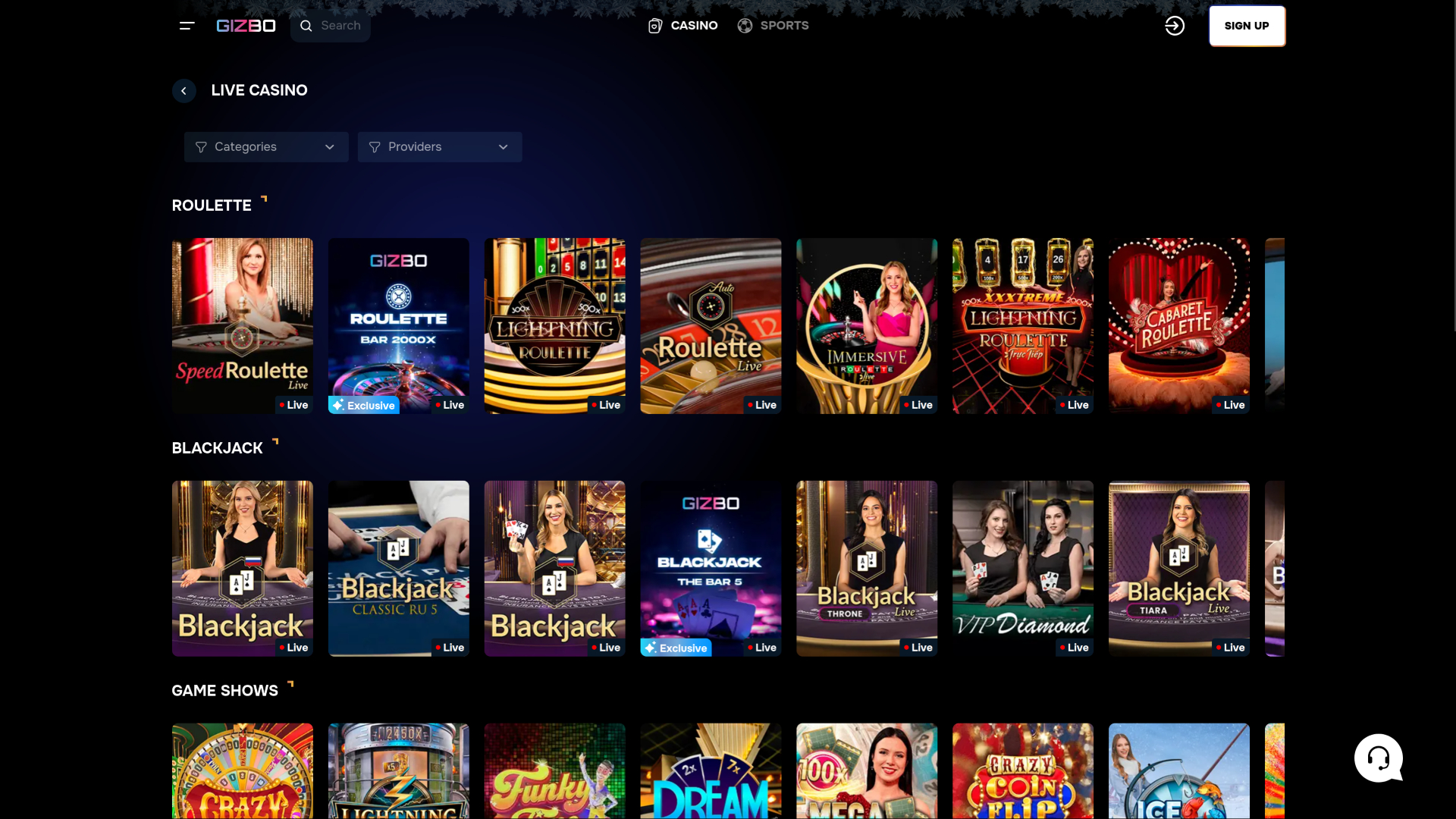 Gizbo Casino Desktop Live Dealer