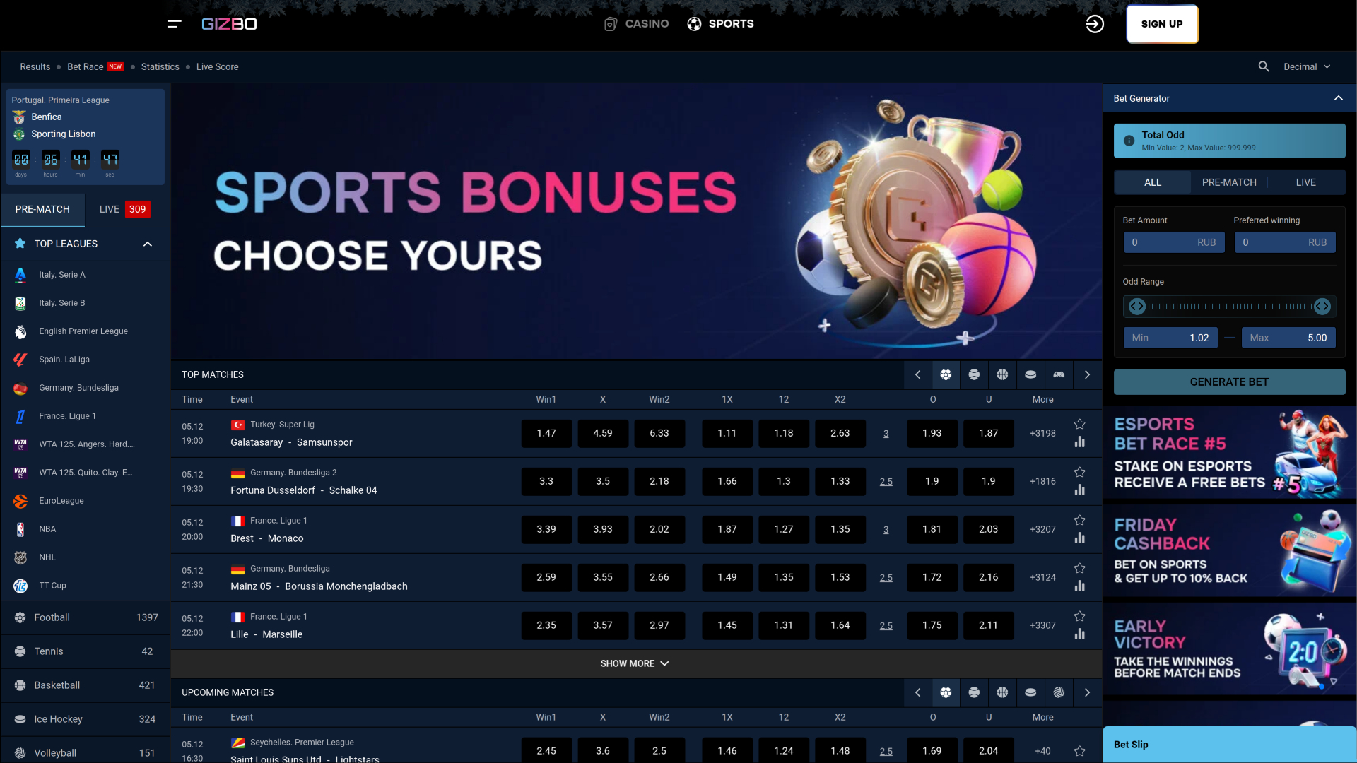 Gizbo Casino Desktop Sports