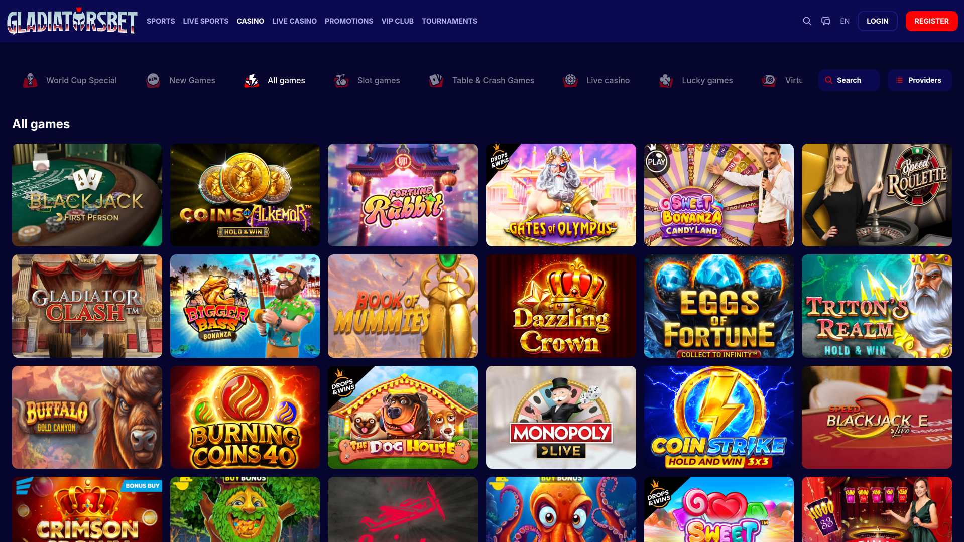 Gladiatorsbet Casino Desktop games