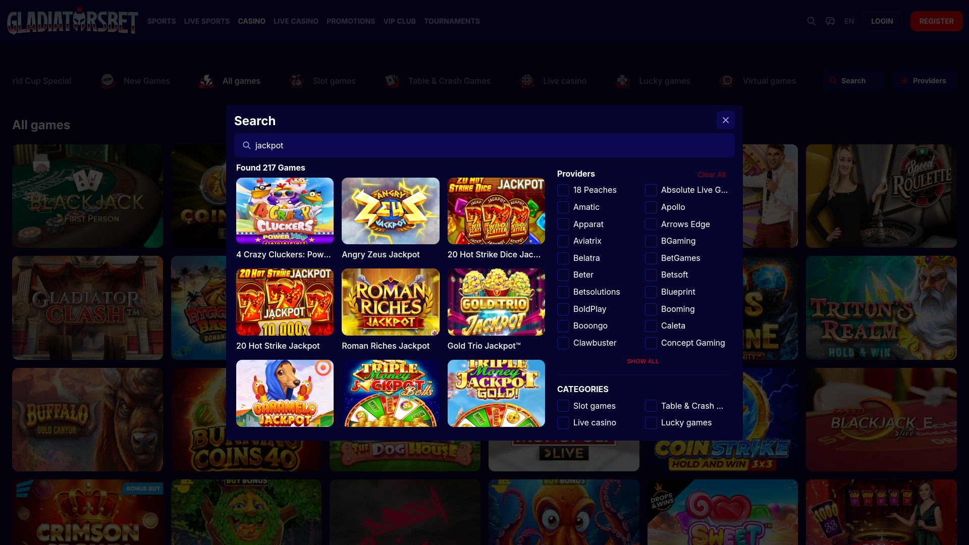 Gladiatorsbet Casino Desktop Jackpot