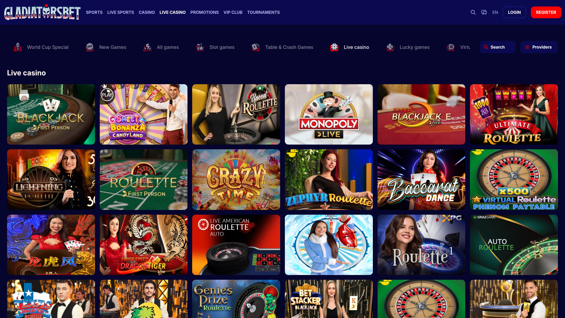 Gladiatorsbet Casino Desktop Live Dealer
