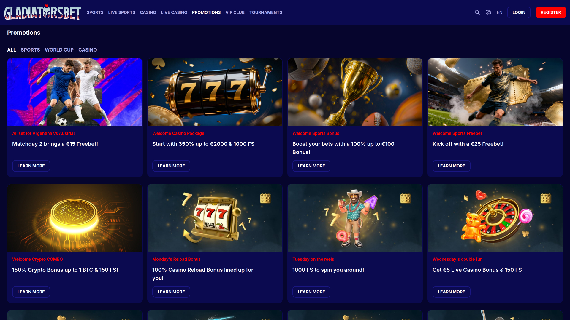 Gladiatorsbet Casino Desktop promotions
