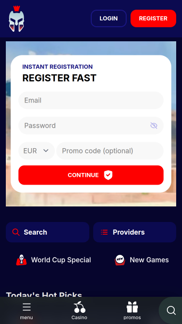 Gladiatorsbet Casino mobile Homepage