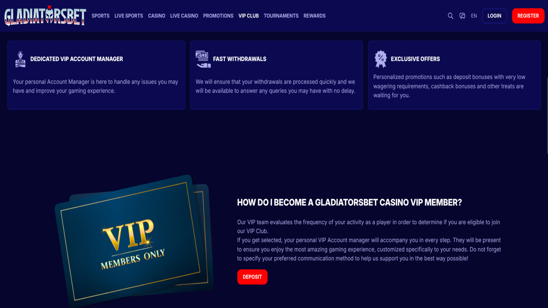 VIP screenshot of GladiatorsBet Casino for Desktop