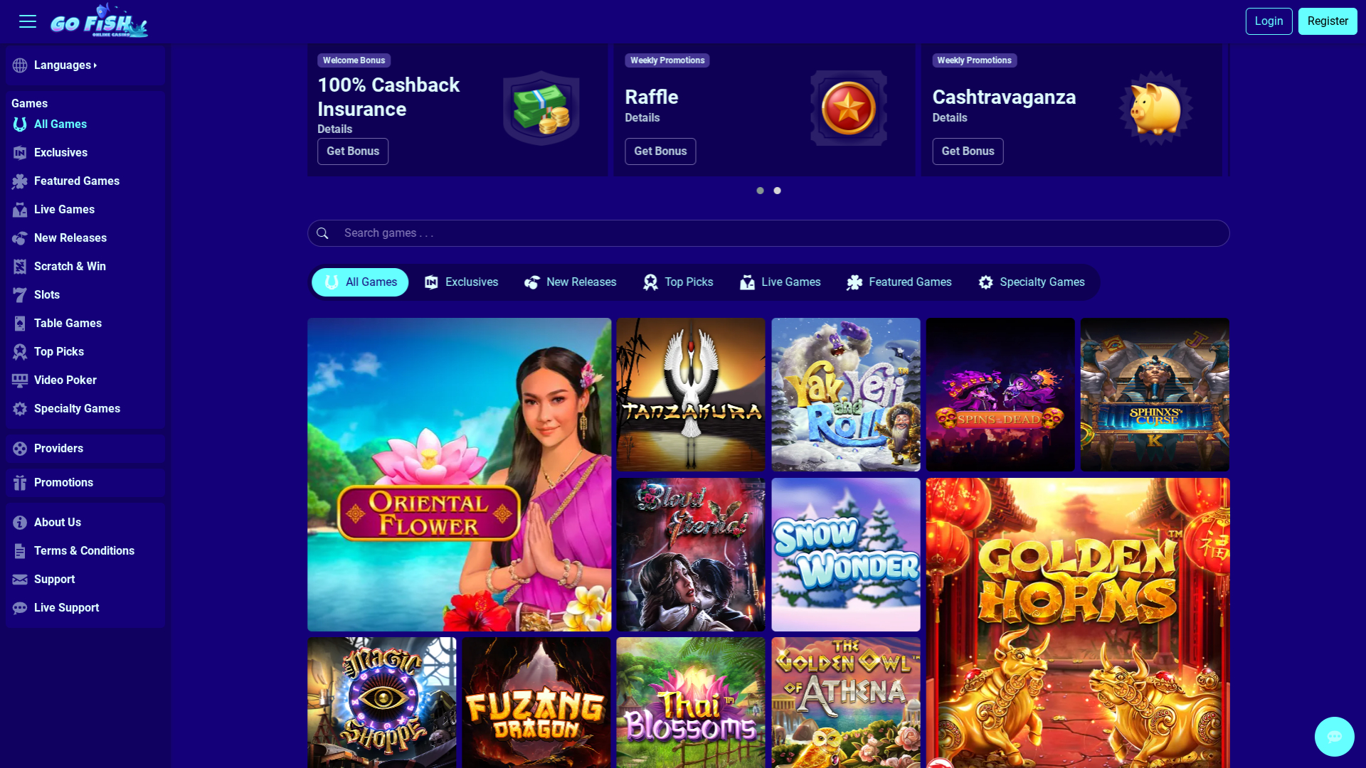 Go Fish Casino Desktop Homepage