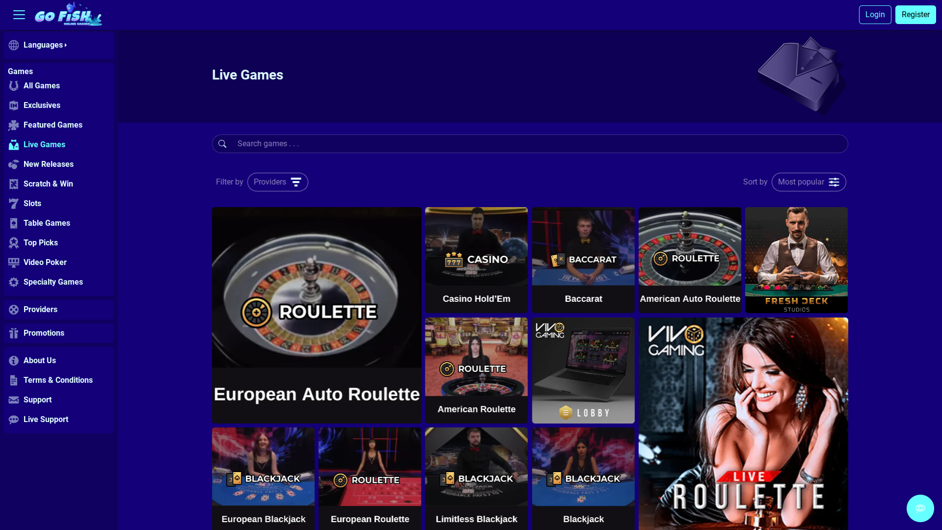 Go Fish Casino Desktop Live Dealer