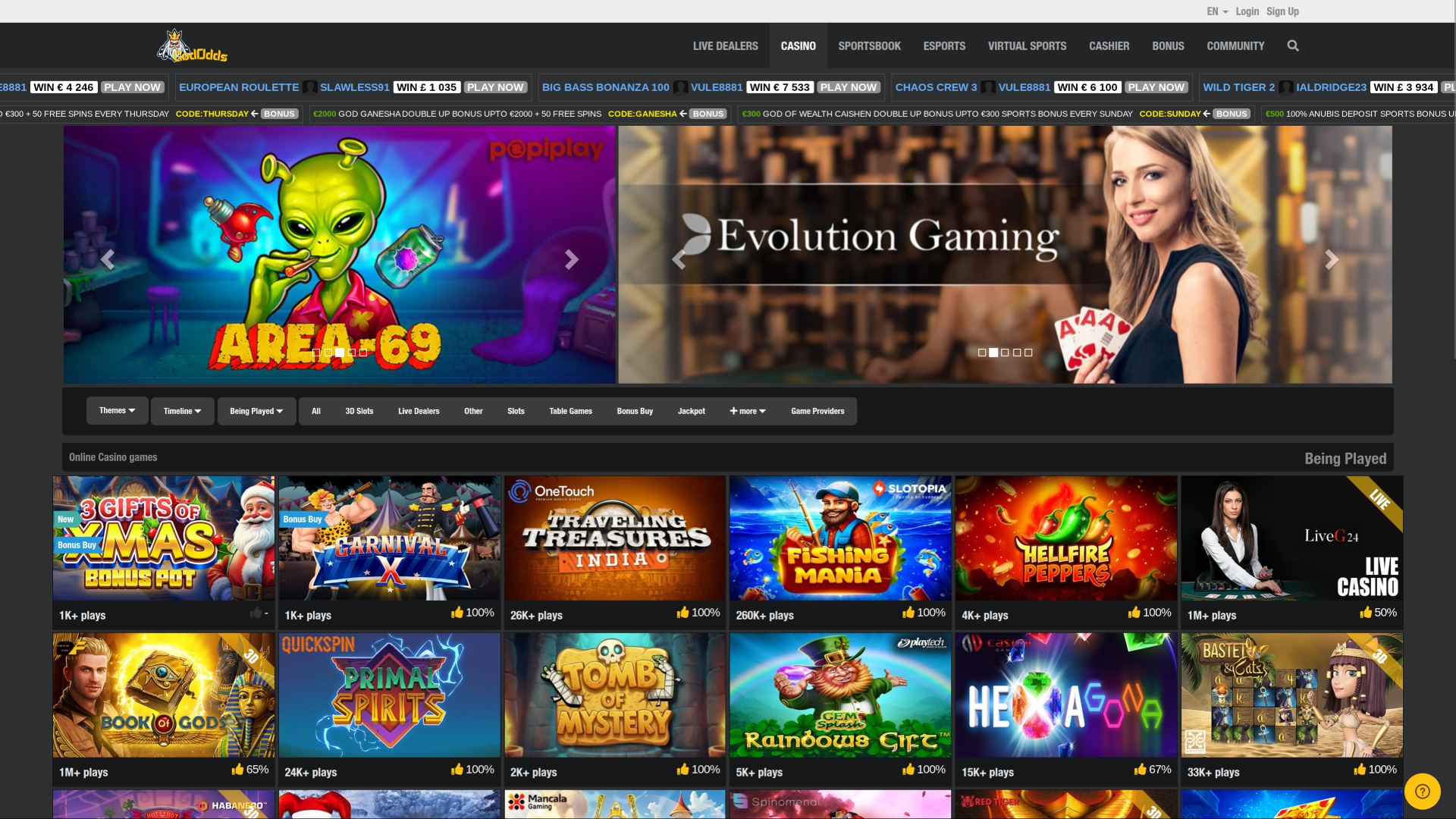 God Odds Desktop Homepage