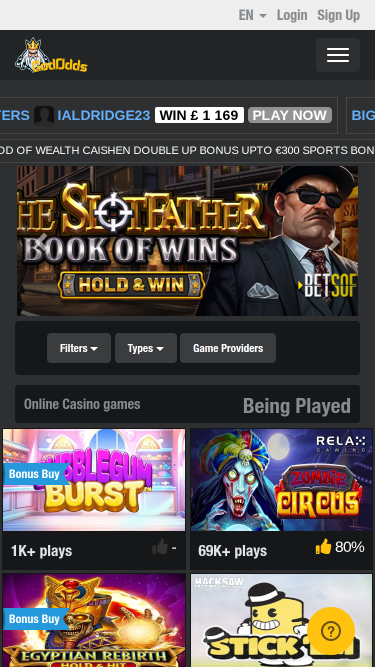 God Odds Mobile Homepage