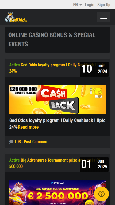 God Odds Mobile Promotions