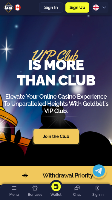 Interfaccia Mobile VIP di Goldbet Casino