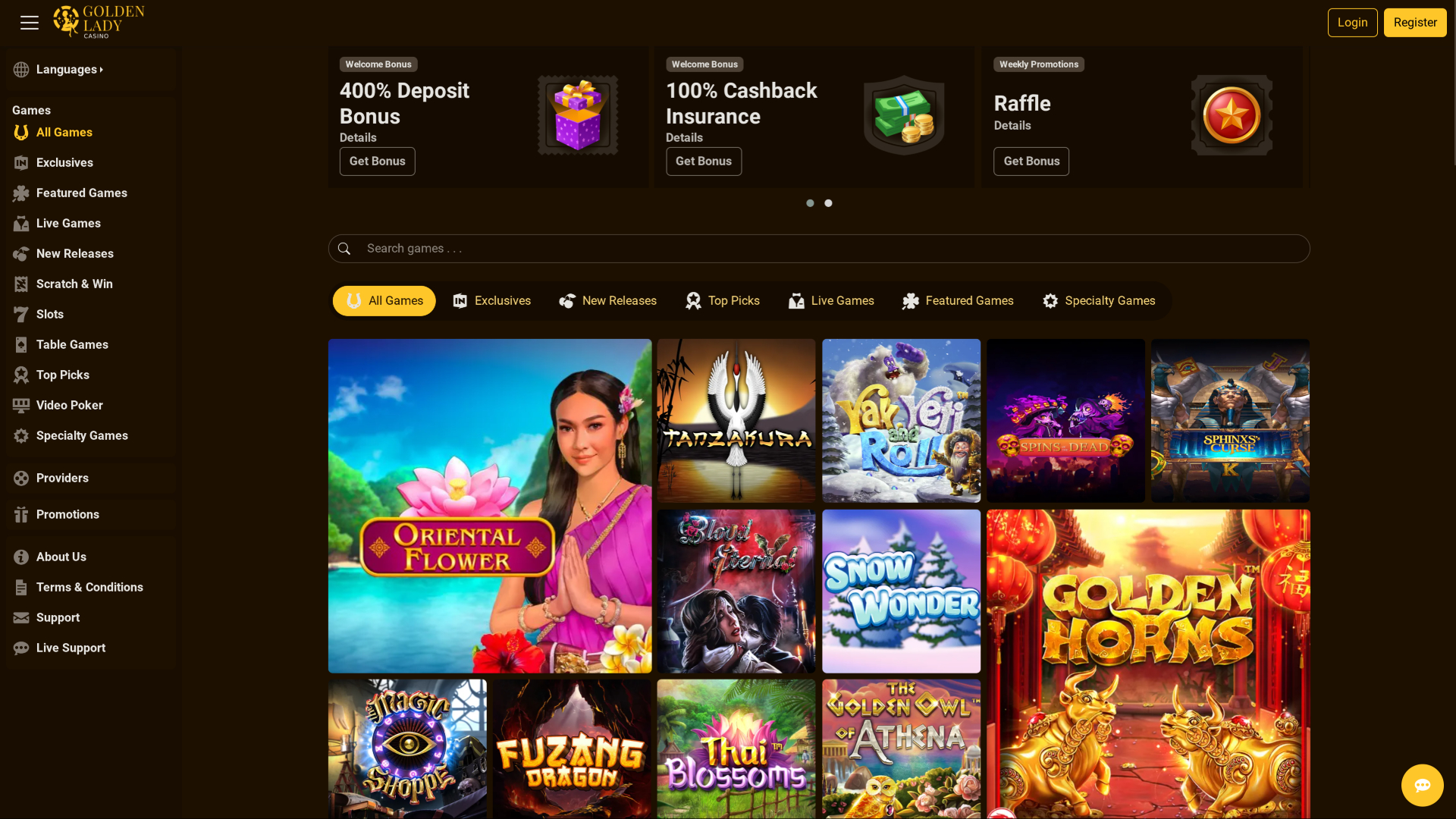Golden Lady Casino Desktop Homepage