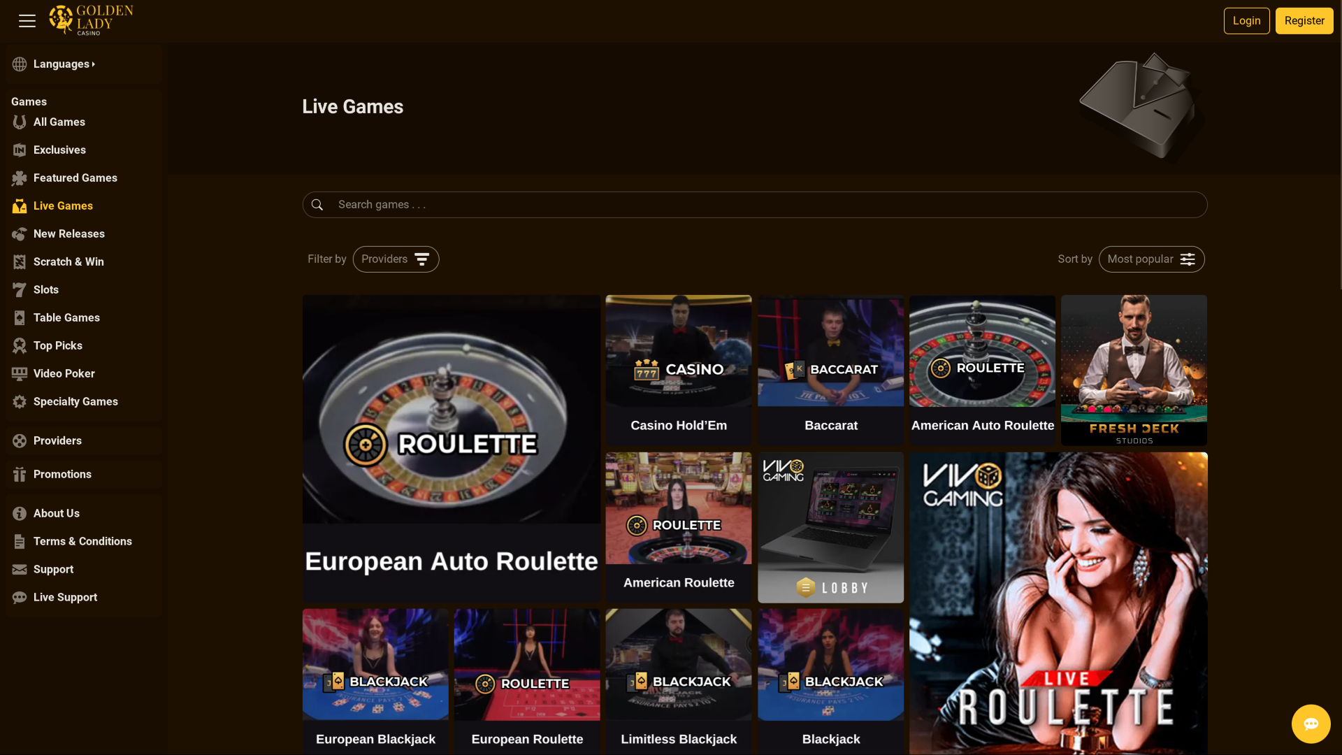 Golden Lady Casino Desktop Live Dealer