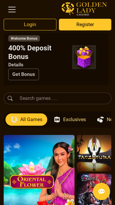Golden Lady Casino Mobile Homepage