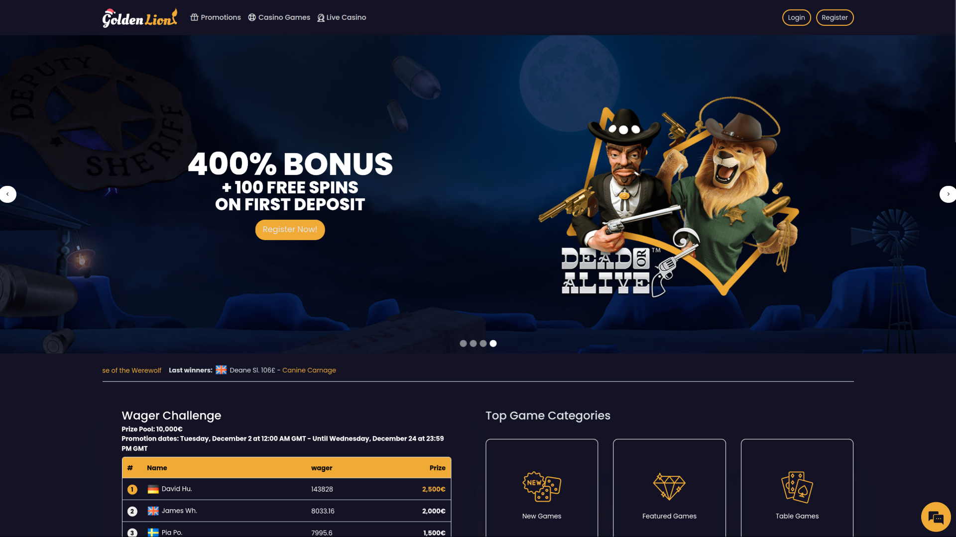 Golden Lion Desktop Homepage