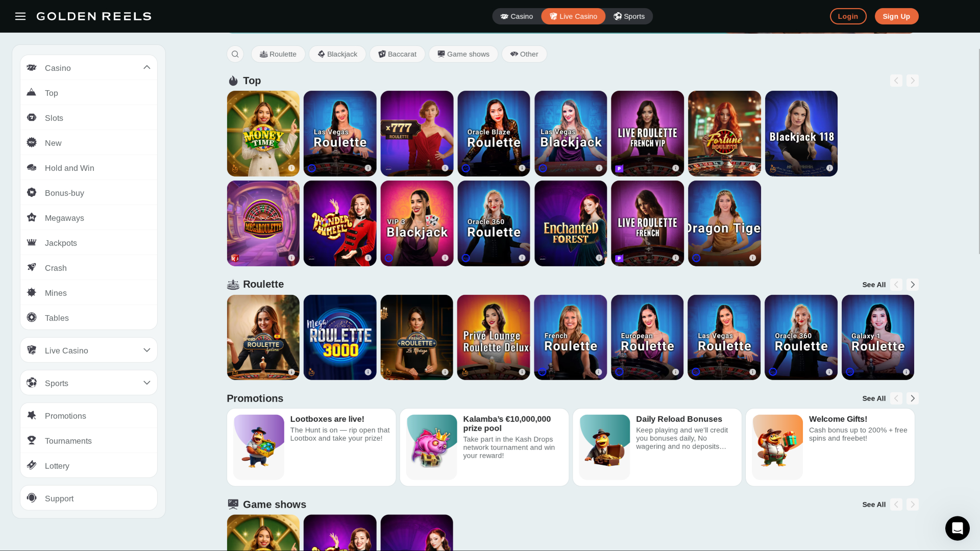 Golden Reels Casino Desktop Live Dealer