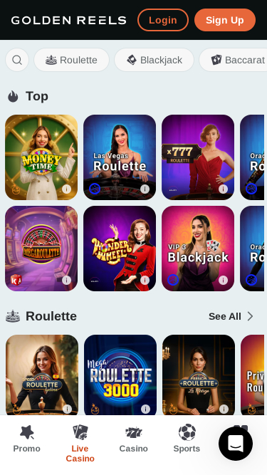 Golden Reels Casino Mobile Live Dealer