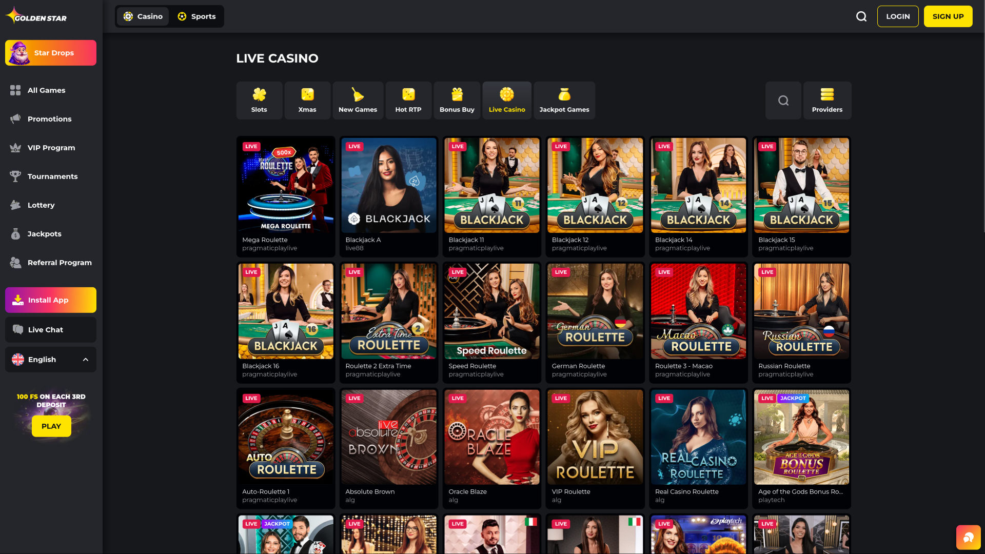 Golden Star Casino Desktop Live Dealer
