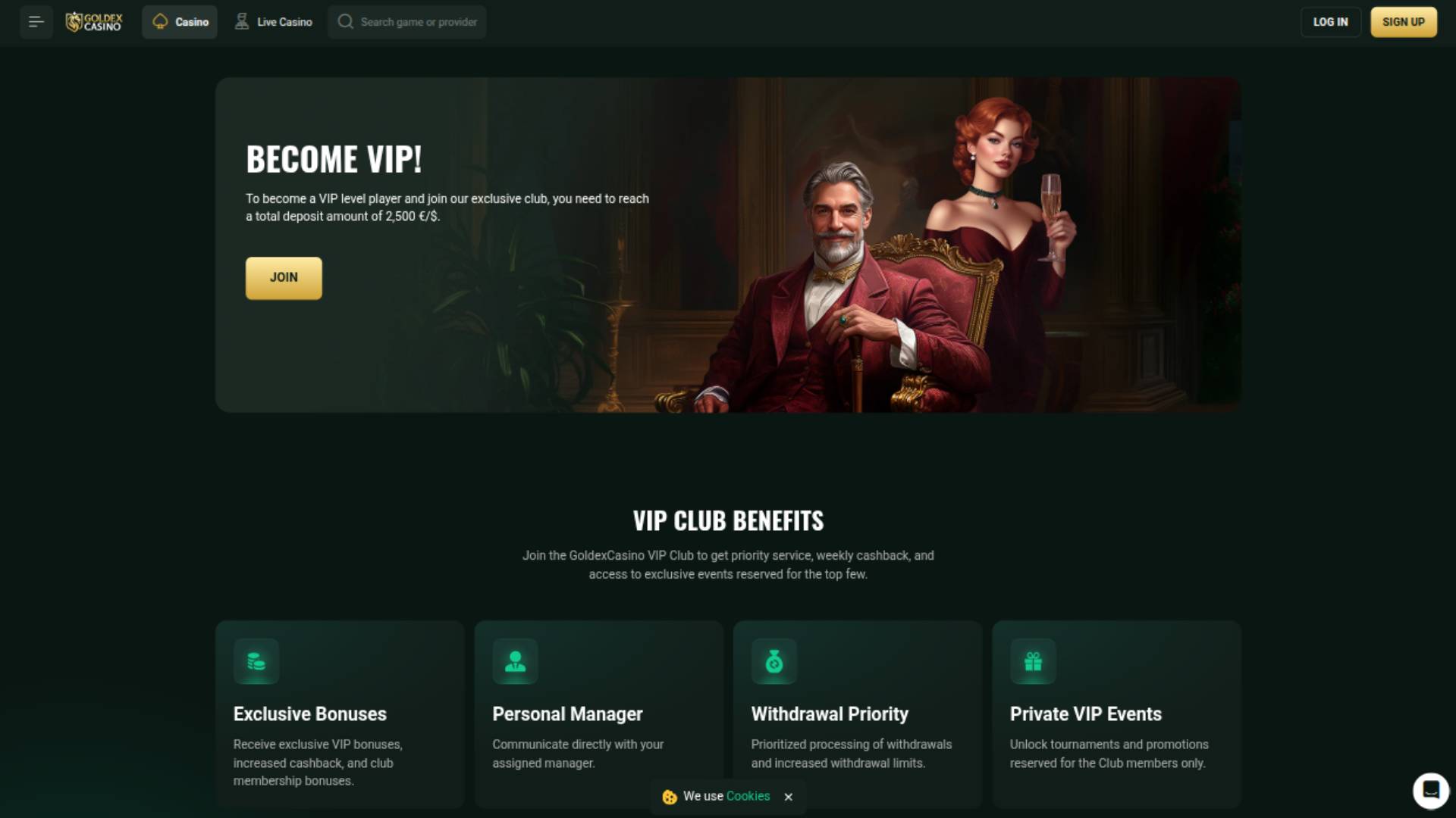 VIP page screenshot of Goldex Casino 