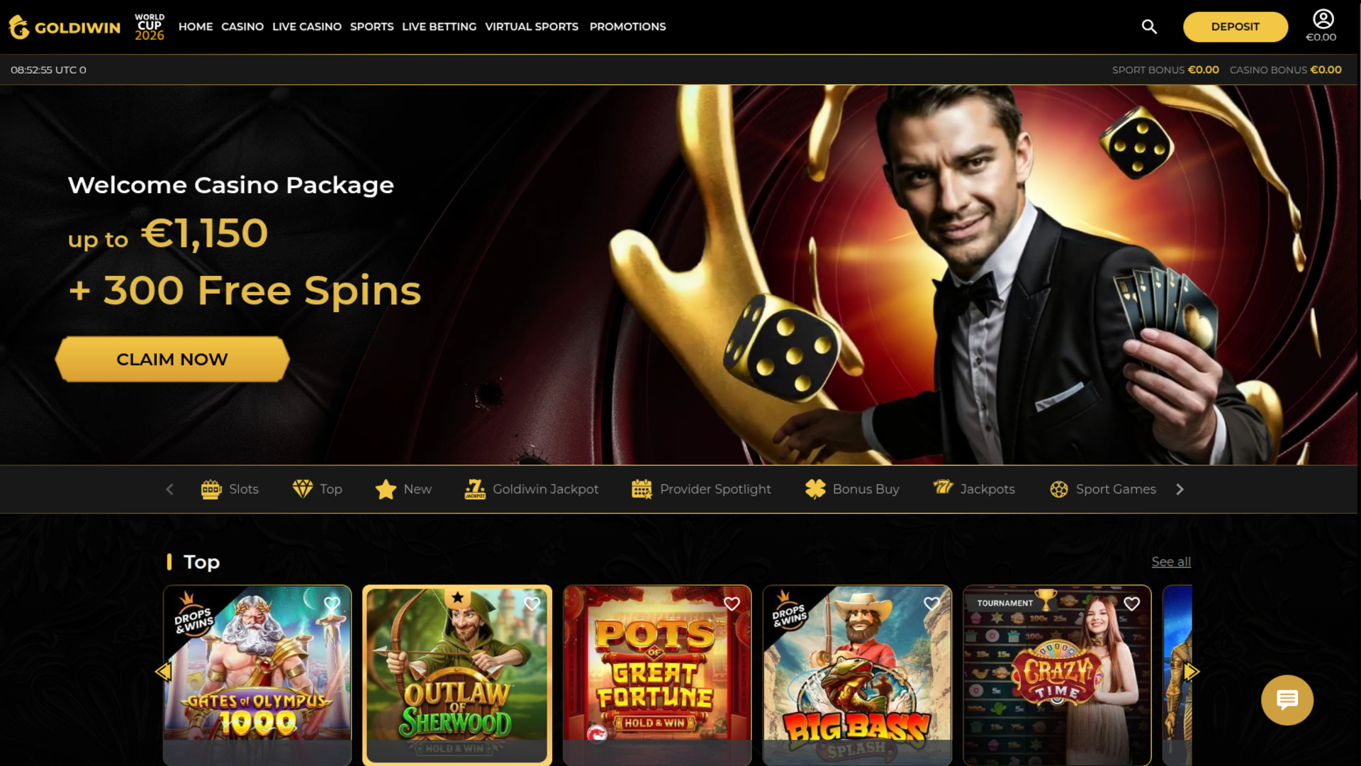 GoldiWin Casino Desktop Homepage