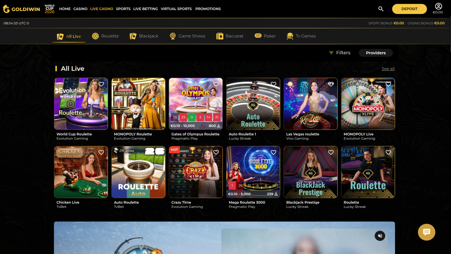 GoldiWin Casino Desktop Live dealer