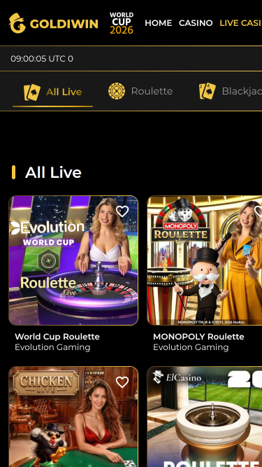 GoldiWin Casino mobile Live dealer