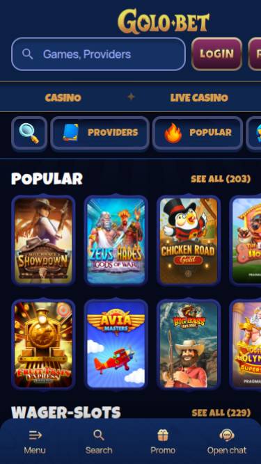 Homepage mobile screenshot of Golobet Casino
