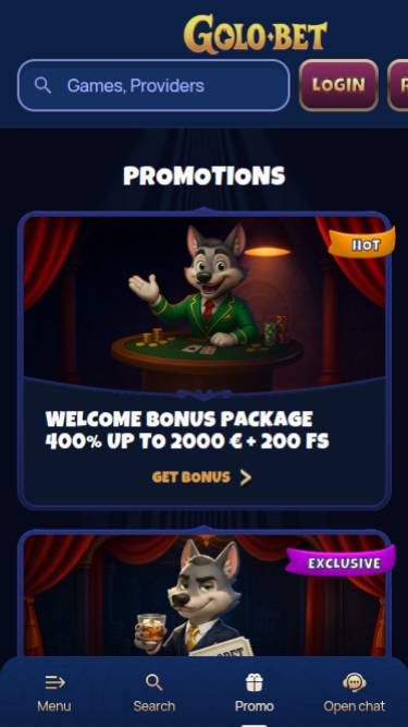 Promotions mobile page screenshot of Golobet Casino