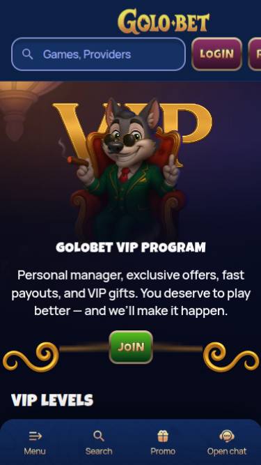 VIP mobile page screenshot of Golobet Casino