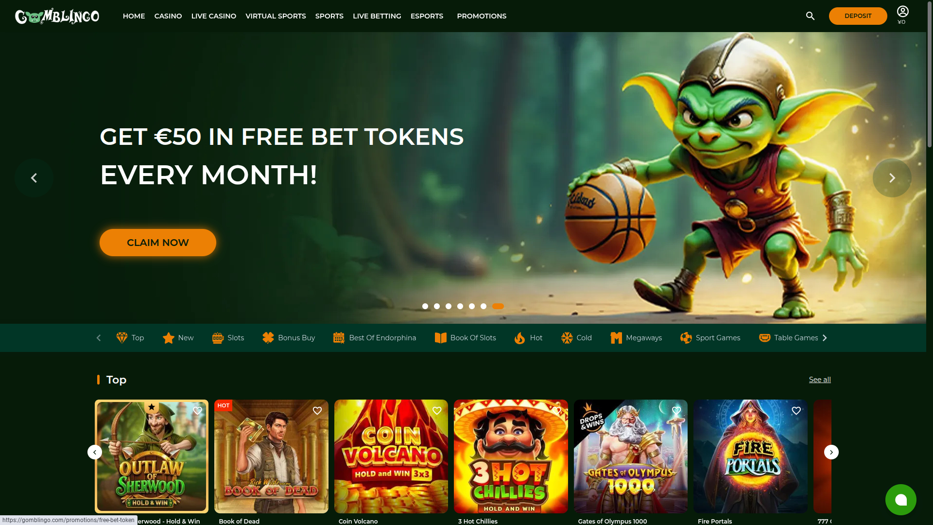 Gomblingo Casino Desktop Homepage