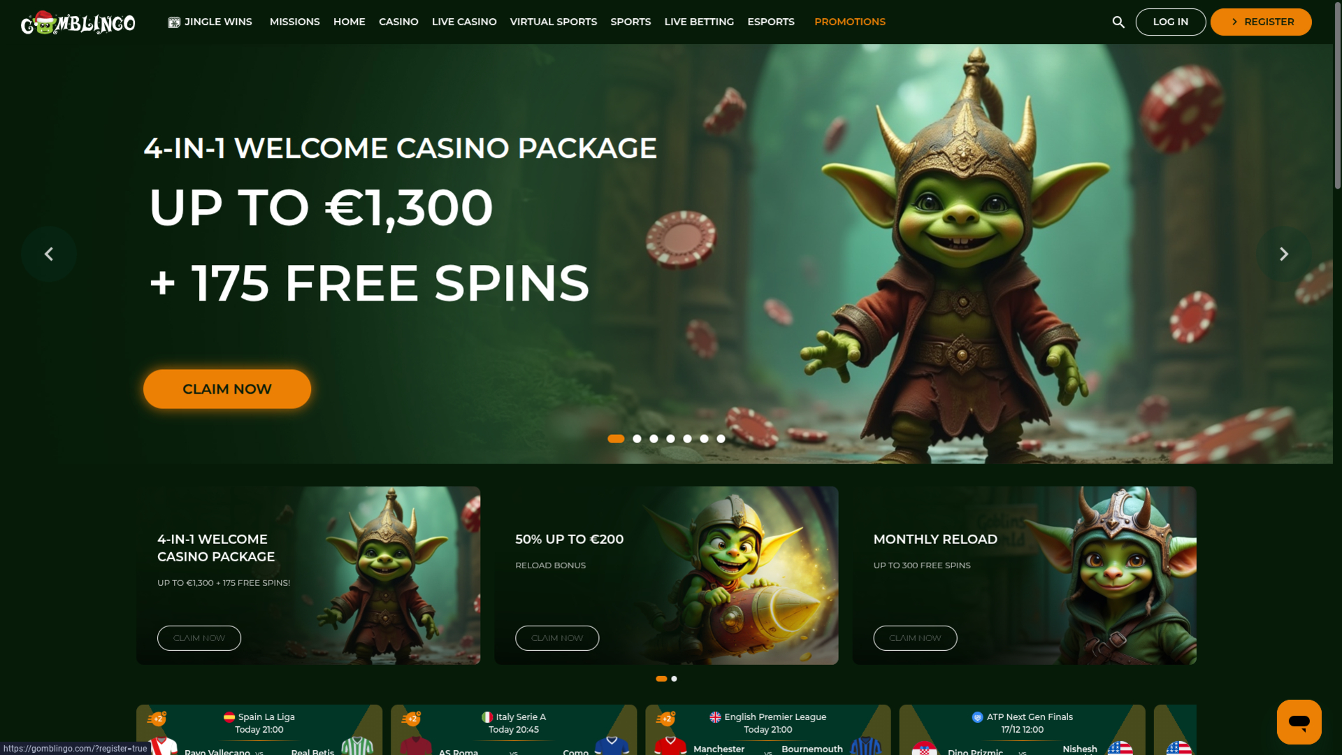 Gomblingo Casino Desktop Homepage