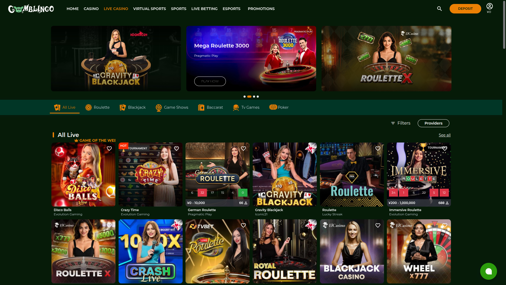 Gomblingo Casino Desktop Live Dealer