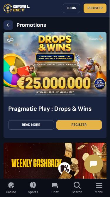 Grailbet Casino promotions mobile page