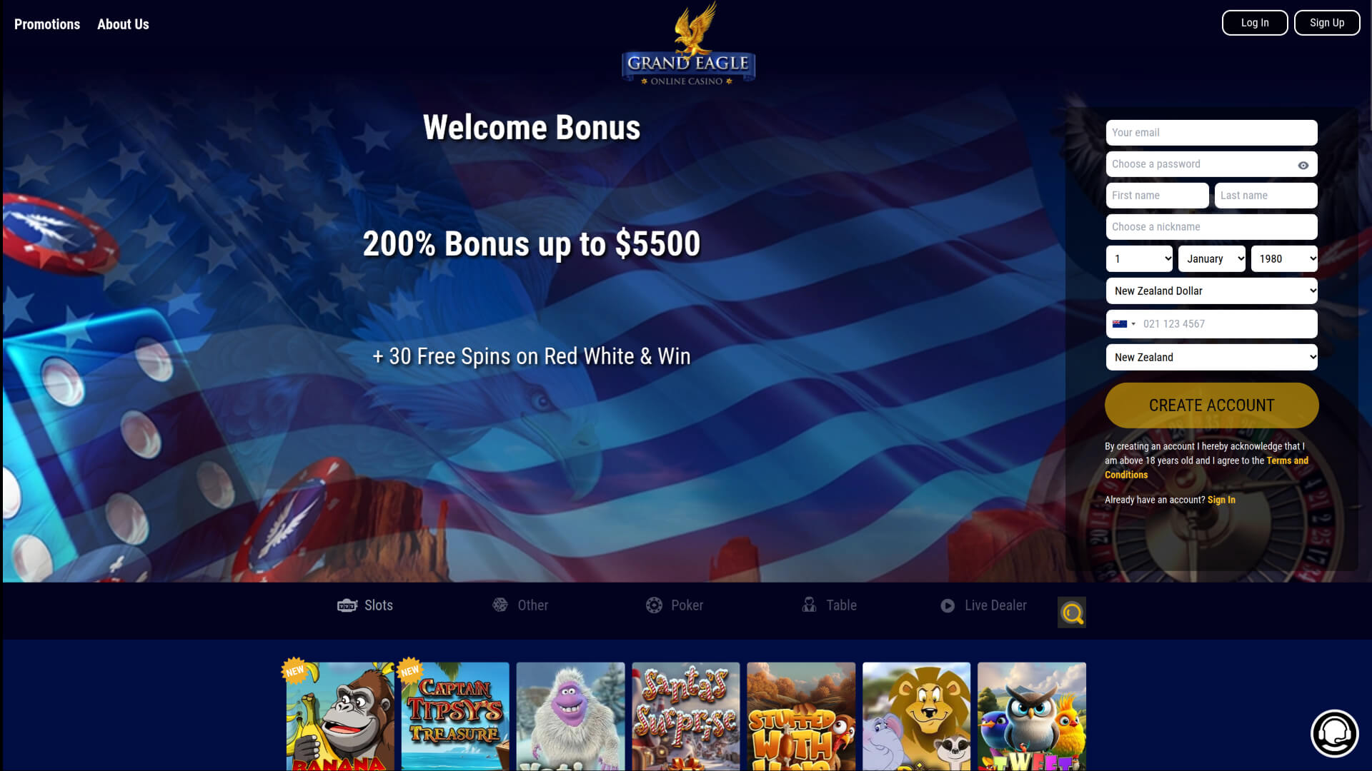 Grand Eagle Casino Desktop Homepage