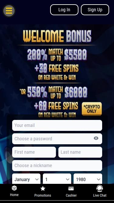 Grand Eagle Casino Mobile Homepage