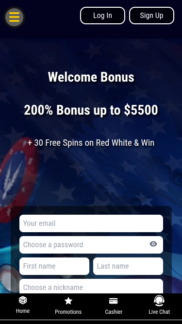 Grand Eagle Casino Mobile Homepage