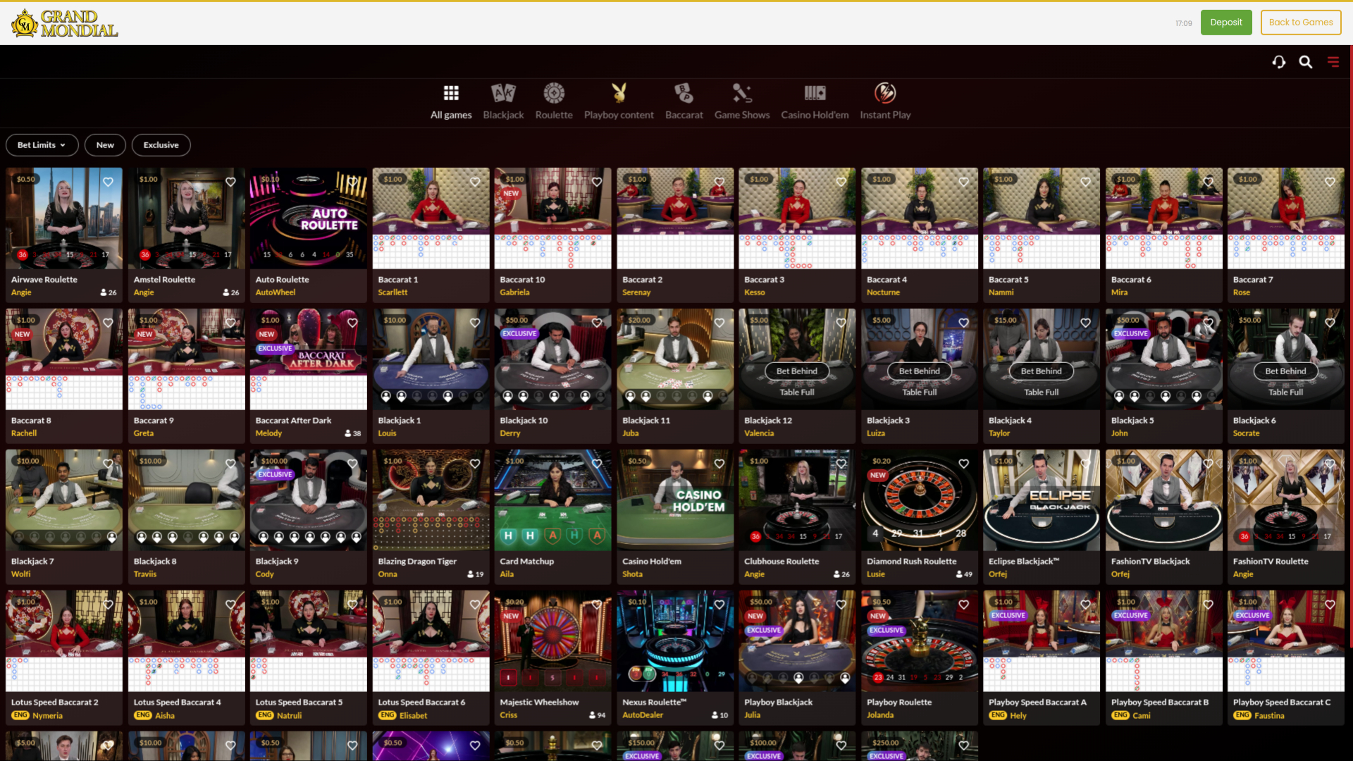 Grand Mondial Casino Desktop Live Dealer