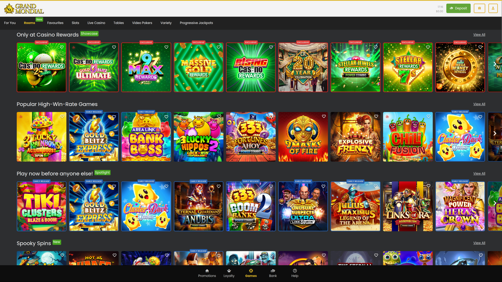 Grand Mondial Casino Desktop Rooms