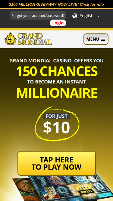 Grand Mondial Casino Mobile Homepage