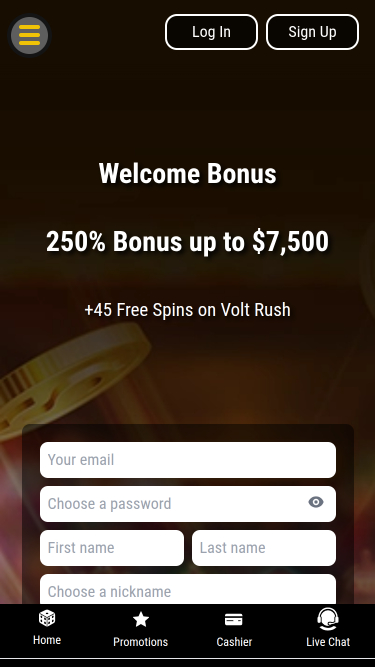 Grand Rush Casino Mobile Homepage
