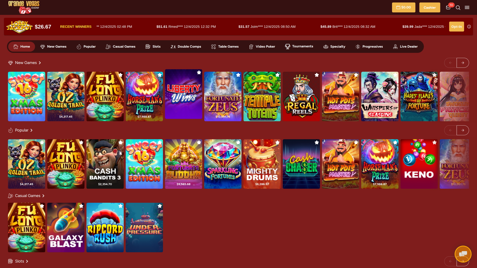 Grande Vegas Casino Desktop Homepage