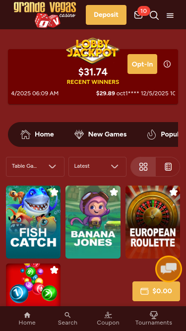 Grande Vegas Casino Mobile specialty